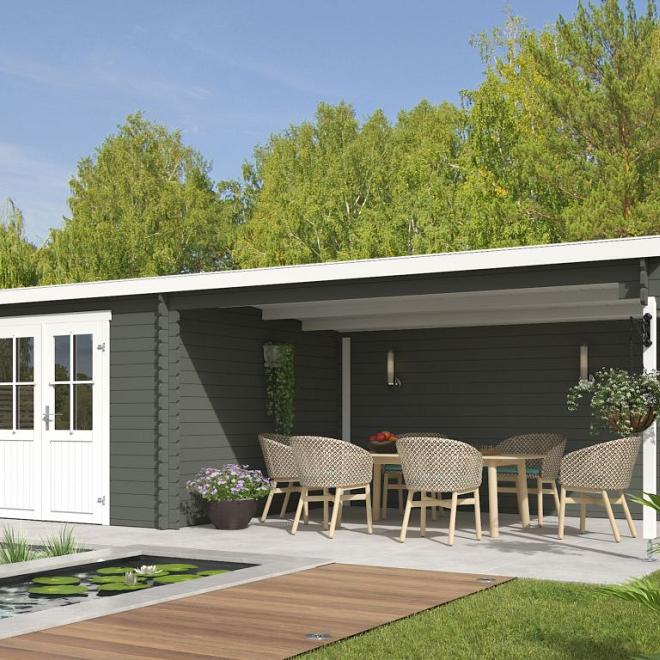 Onze Outdoor Life Overkappingen en Blokhutten worden geleverd exclusief dakbedekking, vloer en Funda