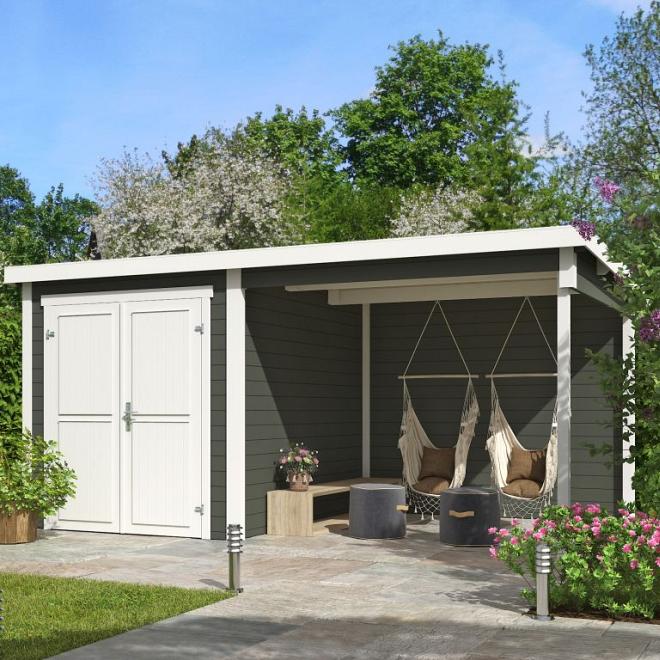 Onze Outdoor Life Overkappingen en Blokhutten worden geleverd exclusief dakbedekking, vloer en Funda