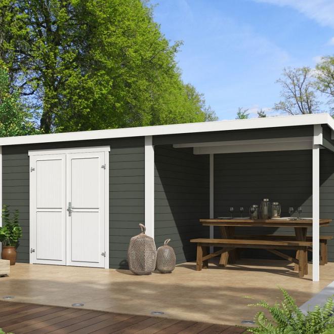 Onze Outdoor Life Overkappingen en Blokhutten worden geleverd exclusief dakbedekking, vloer en Funda