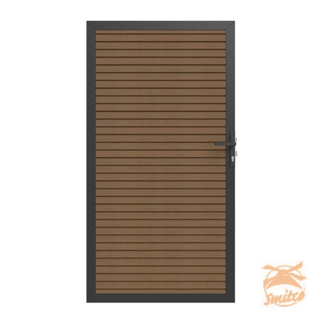 NewTechWood Co-Extrusie Composiet Deur In Aluminium Frame, Horizontaal Triple, 100x195cm. Teak