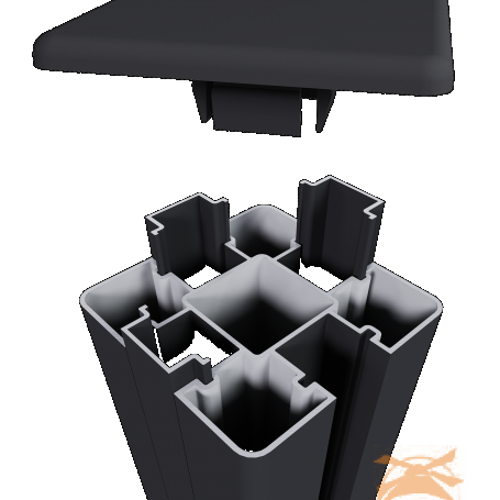NewTechWood Aluminium Sleufpaal, Met Paalkap, 8x8x195cm. Zwart