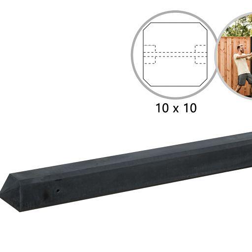 Betonpaal Antraciet 10x10x280 cm. Tussen/Eindpaal Glad Met Diamantkop  W13232 (V)