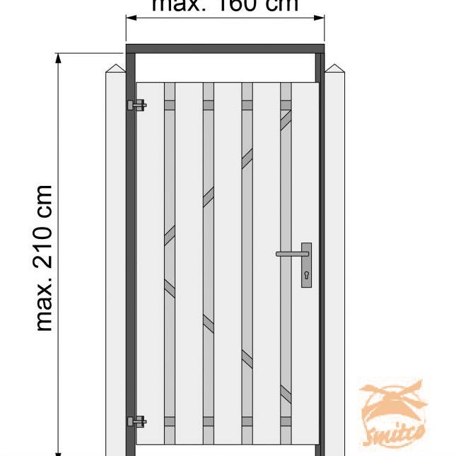 Tuindeurkozijn Geschaafd Grenen ZWART Met Aanslaglat, Max. 160 cm. breed, Geïmpregneerd  W08035 =V
