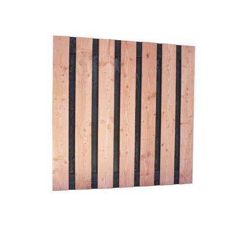 Fijnbezaagd Douglas  Plankenscherm COMBI Met Zwarte Binnenzijde   180x180 cm.  W42007