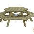 Picknicktafel Zeshoekig Ø 225 cm. Dikte 45 mm.
