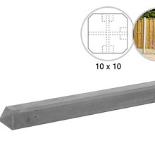 Betonpaal T-Paal Grijs Glad Met Diamantkop 10 x 10 x 280 cm.  W32315