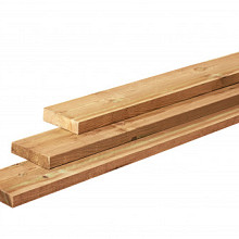 Grenen Plank 1 Zijde Glad, 1 Zijde Fijnbezaagd, 2,8 x 19,5 x 400 cm. Groen Ge#mpregneerd