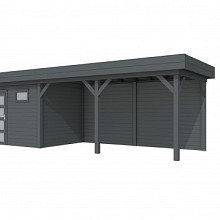 Hillhout Vuren Topvision Tuinhuis Bonte Kraai 300 x 250 cm. Met Luifel 500 cm. Met Enkele Deur En Ra