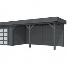 Hillhout Vuren Topvision Tuinhuis Bonte Specht 300 x 250 cm. Met Luifel 500 cm. Met Dubbele Deur