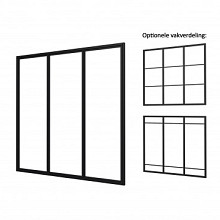 Industriële glaspui B, aluminium framewerk, zwart gecoat 228,5 cm.