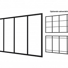 Industriële glaspui E, aluminium framewerk, zwart gecoat 371,0 cm