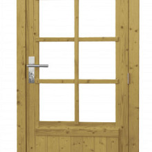 Vuren enkele 8-ruits deur inclusief kozijn, rechtsdraaiend. 91 x 201 cm