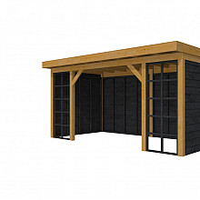 Douglasvision buitenverblijf Comfort 500 x 270 cm, basis groen geimpregneerd, wanden zwart geimpregneerd.