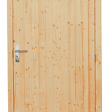 Vuren enkele dichte deur extra breed inclusief kozijn, linksdraaiend. 112x201 cm, onbehandeld.