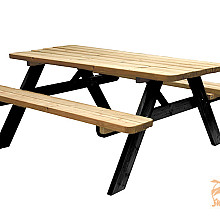 Picknicktafel Easy Met Zwart Onderstel, 42 mm. Dik, Bladmaat 180 x 70 cm.