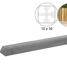 Betonpaal T-Paal Grijs Glad Met Diamantkop 10 x 10 x 280 cm.  W32315