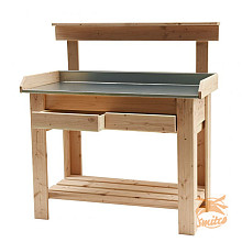 Tuinwerktafel douglas met zinken blad, 109 x 85 x 48 cm. W11585