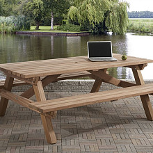 Picknicktafel Hardhout 160x 200 cm. Dikte 40 mm.